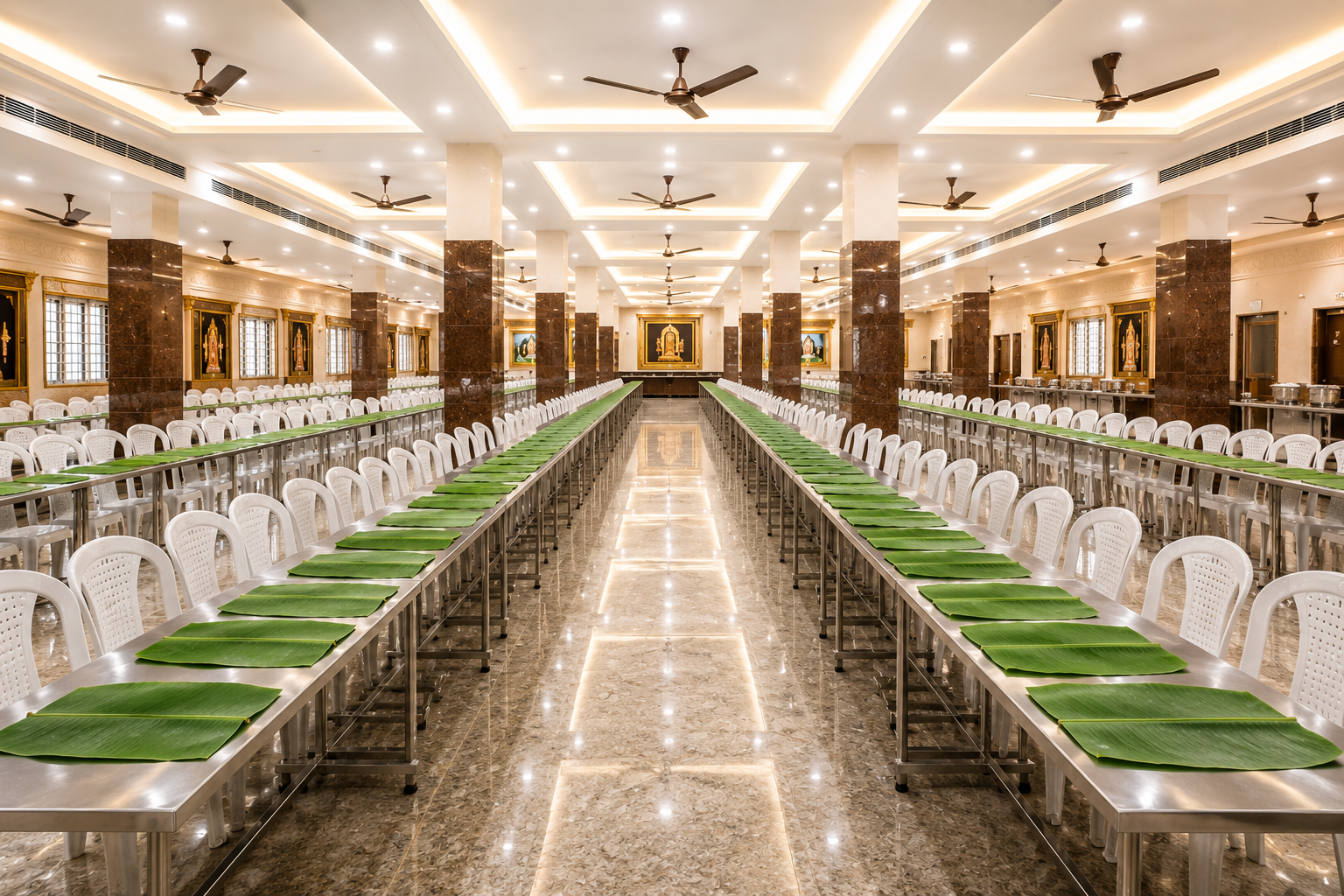 The mandapam illuminated at night for a function