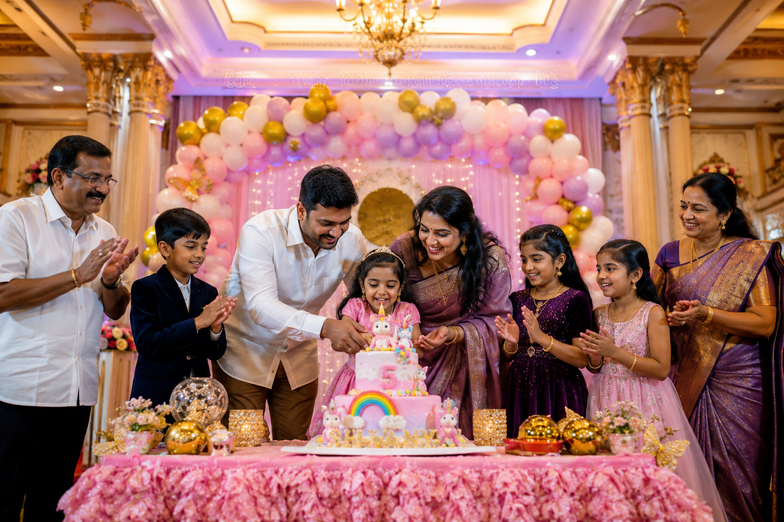 South Indian family birthday celebration inside the mandapam function hall